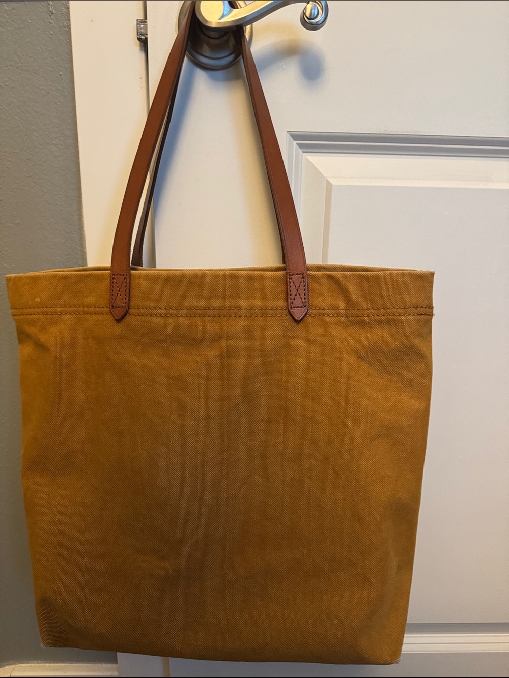 Madewell Mustard Canvas Tote with Brown Leather Straps